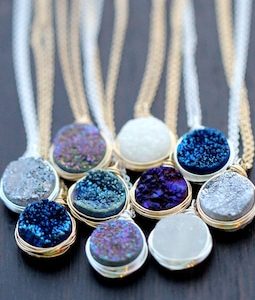 Druzy Necklace Gold Pendant, Sterling Silver, Rose, The Original Bezel Wrapped Pendant, More Colors
