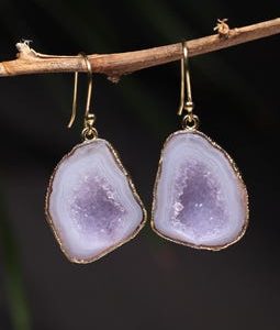 Geode Druzy Dangle Earrings | 925 Sterling Silver, Gold Plated