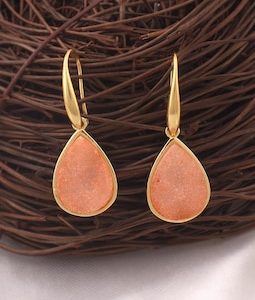Teardrop Agate Druzy Drop Earrings: Gold Filled Crystal Druzy Gemstone