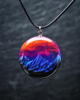 Galaxy Nebula Resin Necklace, Cosmic Celestial Pendant, Handmade Wood Glow Epoxy Resin Jewelry, Space Talisman Gift, Mens Necklace
