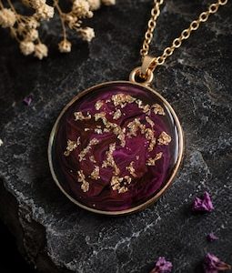 Galaxy Resin Necklace, Cosmic Gold Flake Pendant, Celestial Jewelry, Space Inspired Necklace, Universe Gift, Handmade Round Pendant