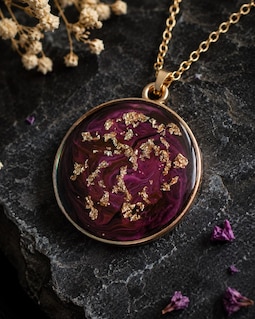 Galaxy Resin Necklace, Cosmic Gold Flake Pendant, Celestial Jewelry, Space Inspired Necklace, Universe Gift, Handmade Round Pendant