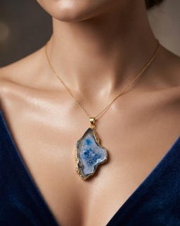 Handmade Druzy Agate Pendant Necklace, Blue Crystal Geode Jewelry, Natural Stone Necklace, Elegant Piece, Birthday Anniversary Jewelry