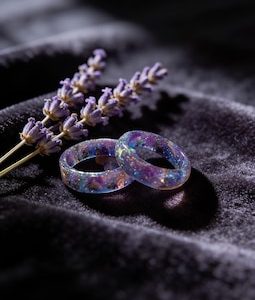 Iridescent Purple Resin Ring, Handmade Stacking Ring