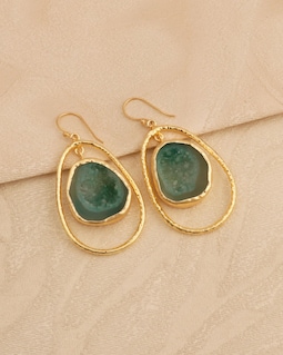 Natural Green Geode Druzy Dangle Earrings Gold Plated Statement Jewelry | Handmade Earring Gift for Her 5019