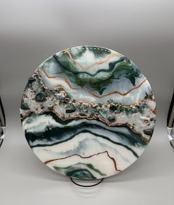Evergreen Aura | 13x13 Green Resin | Wall Art with Real Crystals